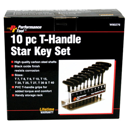 PERFORMANCE TOOL 10 PIECE T-HANDLE STAR KEY SET