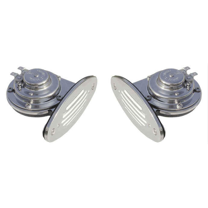 Schmitt Marine Mini Stainless Steel Dual Drop-In Horn w/Stainless Steel Grills High  Low Pitch [10055]
