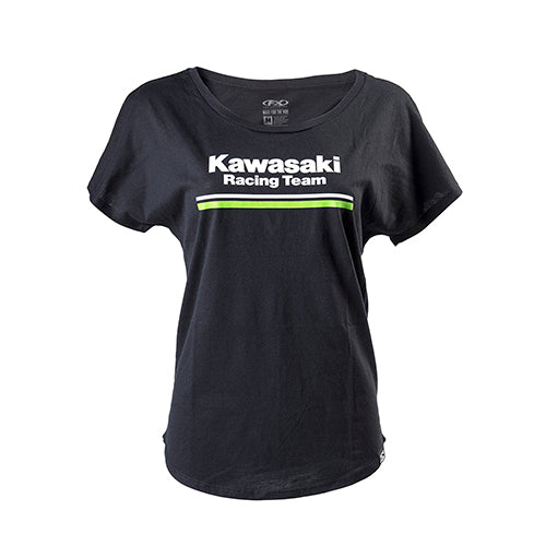 KAWASAKI STRIPES WOMEN'S DOLMAN T-SHIRT / BLACK (L)