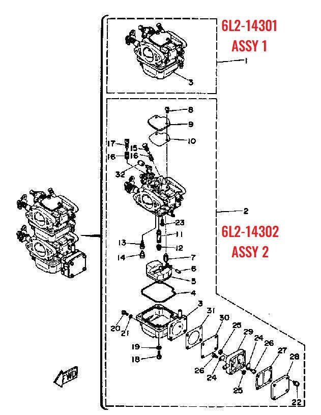 Load image into Gallery viewer, Upper Lower Carb for Yamaha Outboard Part Number 6L2-14301-11 6L2-14302-11
