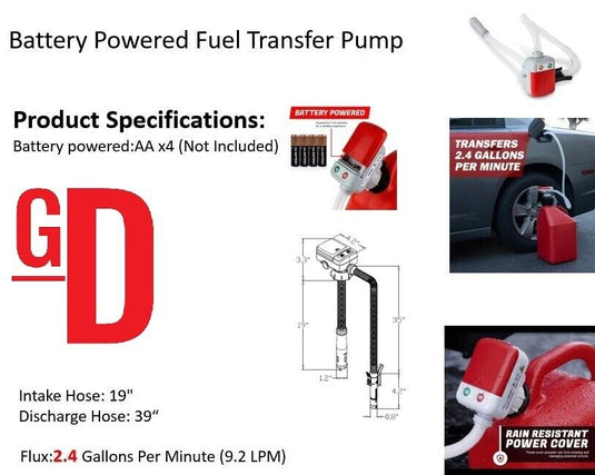 Jerry Can Transfer Pump - Powered Pump - Portable Pump - Fluid Pump - RED