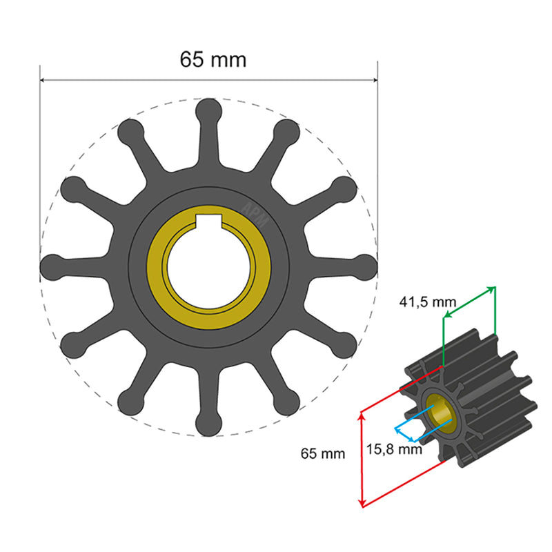 Load image into Gallery viewer, Albin Group Premium Impeller Kit 65 x 15.8 x 41.5mm - 12 Blade - Key Insert [06-01-018]
