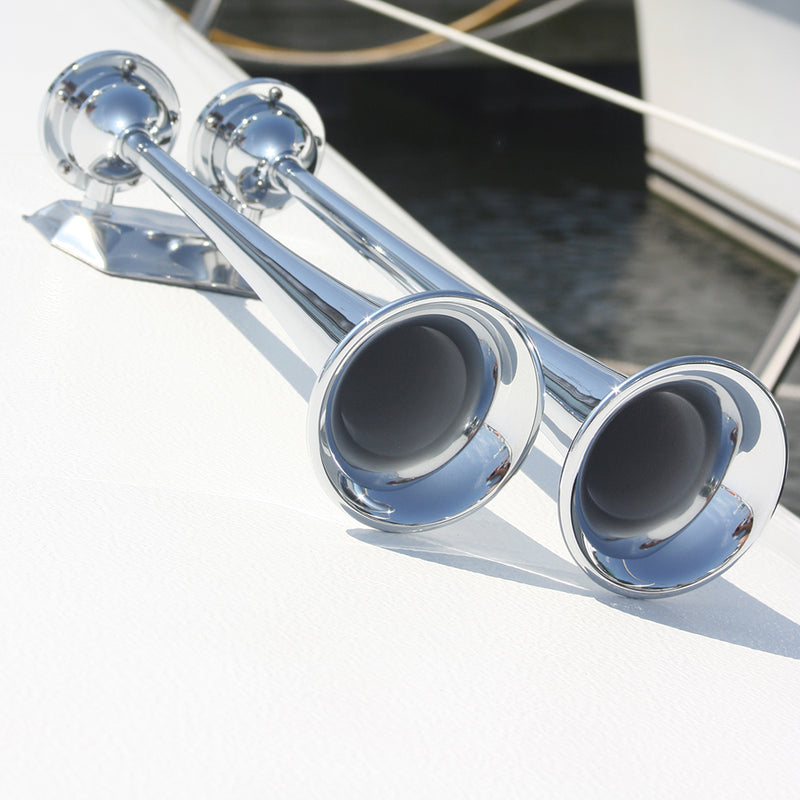 Load image into Gallery viewer, Marinco 12V Chrome Plated Dual Trumpet Air Horn [10106]
