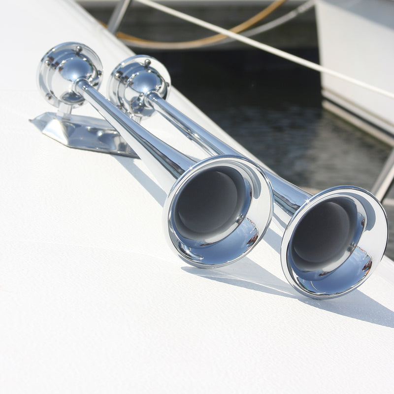 Load image into Gallery viewer, Marinco 24V Chrome Plated Dual Trumpet Air Horn [10624]
