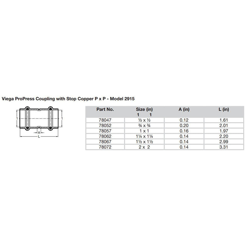 Load image into Gallery viewer, Viega ProPress 2&quot; Copper Coupling w/Stop - Double Press Connection - Smart Connect Technology [78072]
