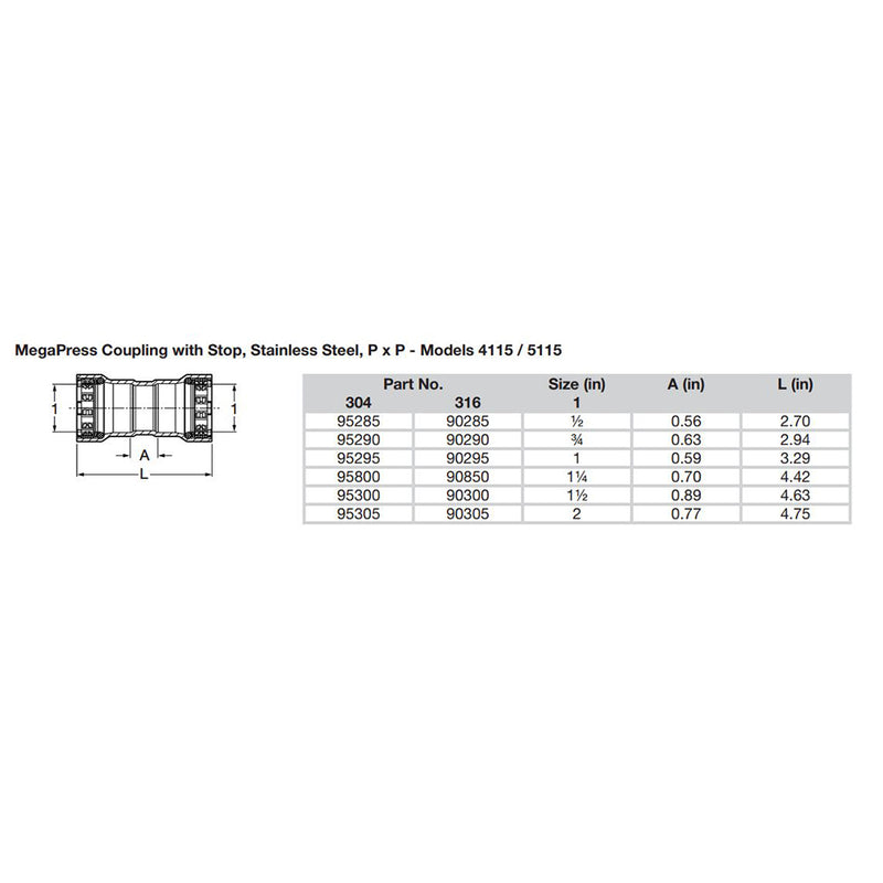 Load image into Gallery viewer, Viega MegaPress 1&quot; Stainless Steel 304 Coupling w/Stop - Double Press Connection - Smart Connect Technology [95295]
