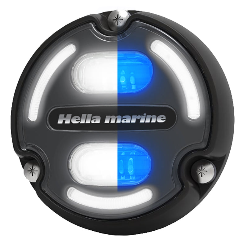 Load image into Gallery viewer, Hella Marine Apelo A2 Blue White Underwater Light - 3000 Lumens - Black Housing - Charcoal Lens w/Edge Light [016147-001]
