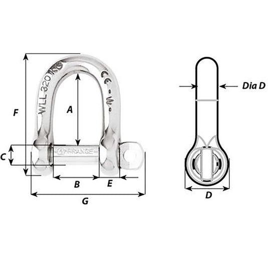 Wichard Self-Locking D Shackle - Diameter 8mm - 5/16