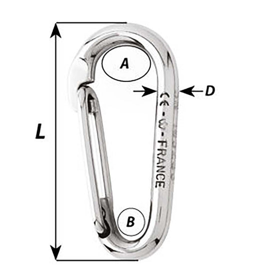 Wichard Symmetric Carbine Hook Without Eye - Length 100mm - 13/32