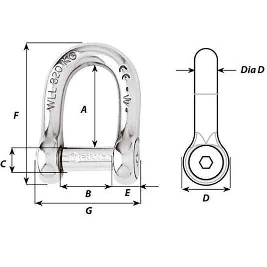 Wichard Self-Locking Allen Head Pin D Shackle - 12mm Diameter - 15/32