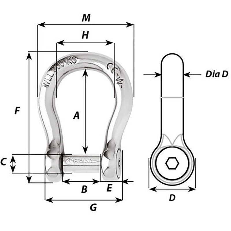 Load image into Gallery viewer, Wichard Self-Locking Allen Head Pin Bow Shackle - 6mm Diameter - 1/4&quot; [01343]
