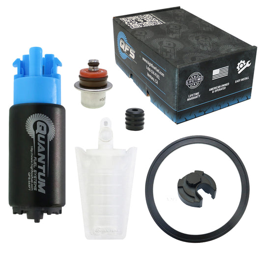 265LPH In-Tank EFI Performance Fuel Pump w/ Fuel Pressure Regulator, Tank Seal, Strainer QFS-344FT-P image 1